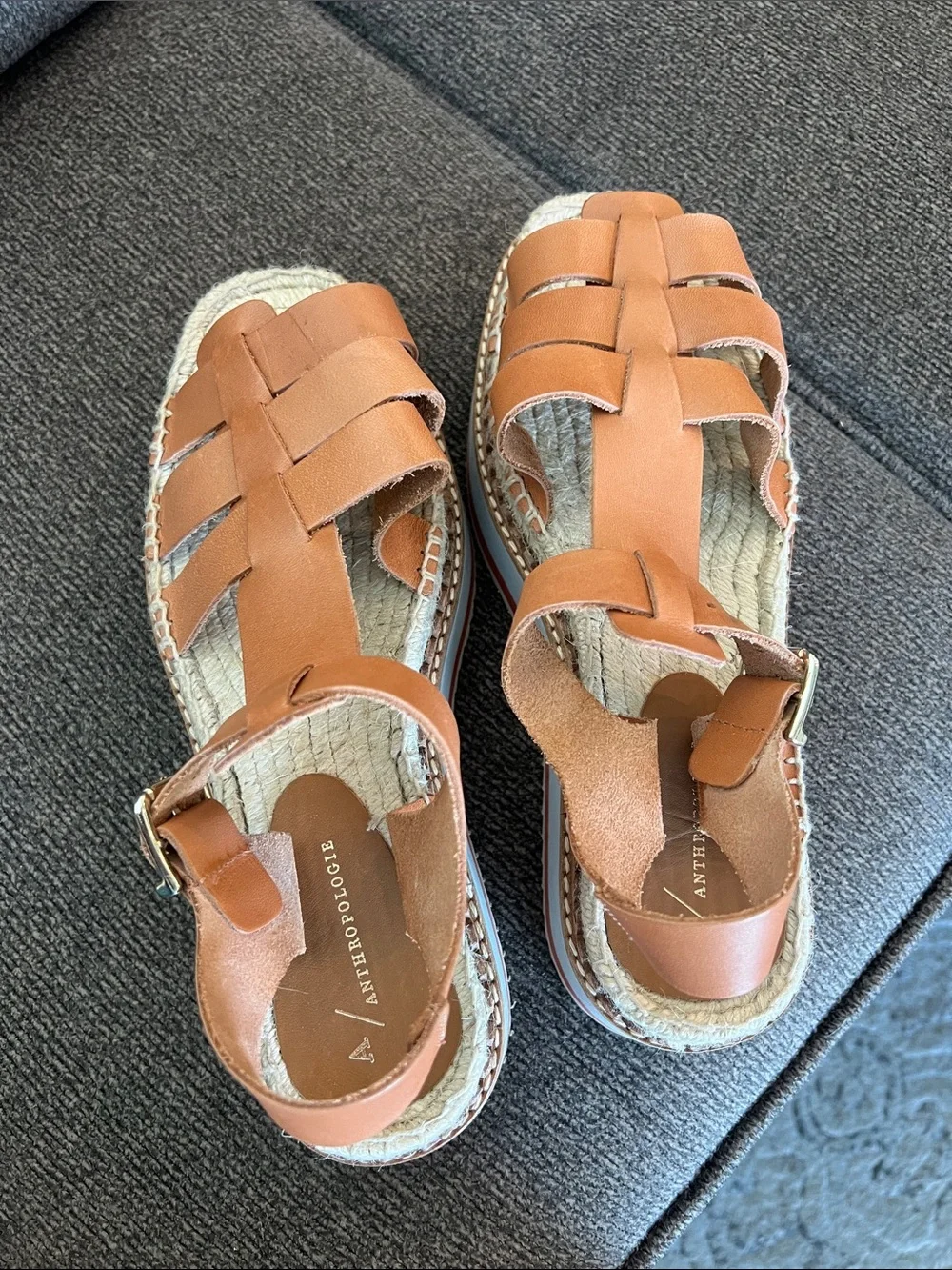 Anthropologie Tan Braided Leather Espadrille Sandals